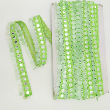 Green Fringe Trim With Mirrors And Sequins Tassels, Boho, Bohemian Trim